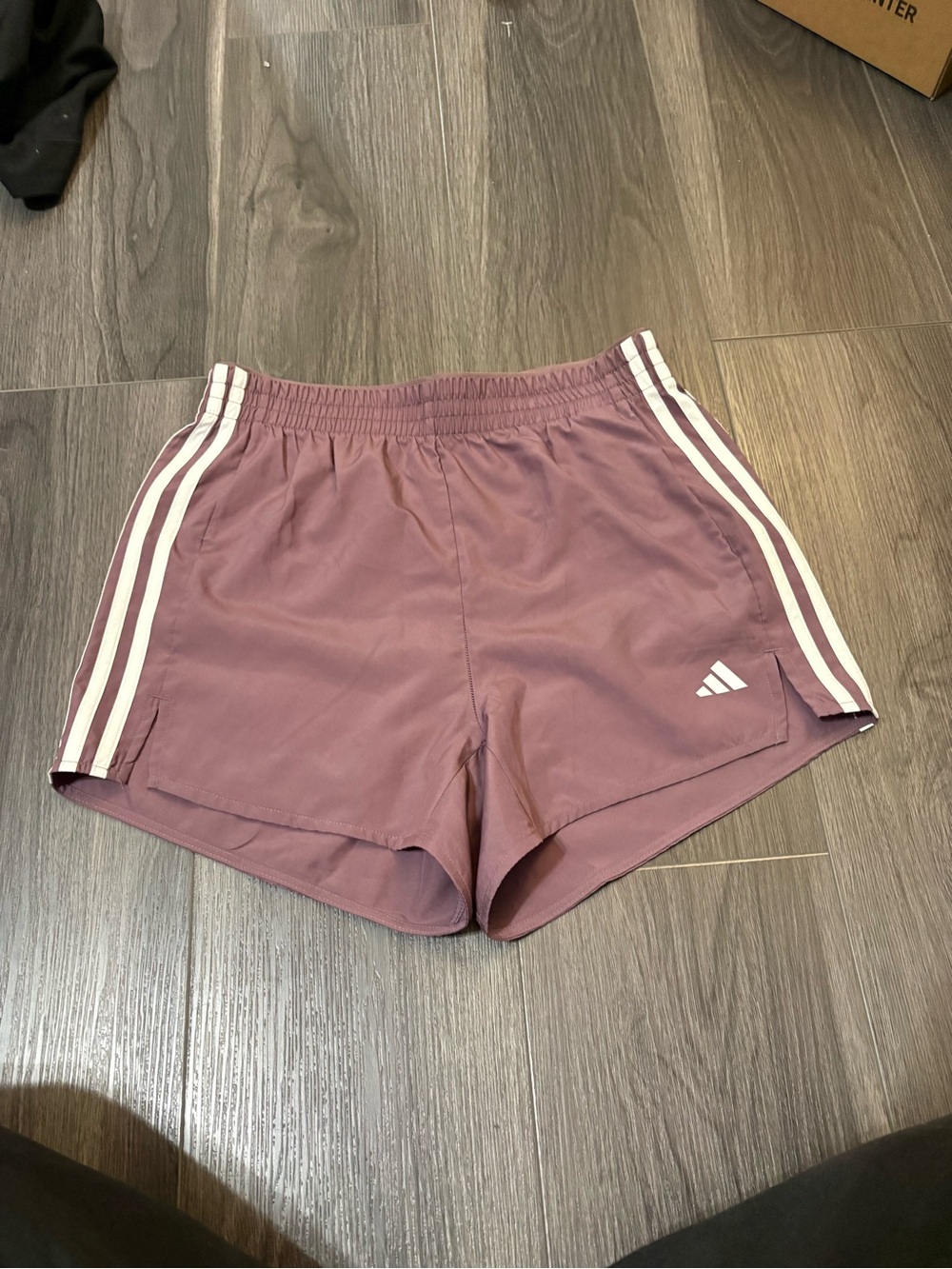 adidas Women's Mauve Athletic Shorts with White Stripes
